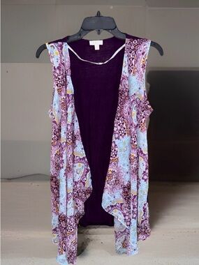 C Women's Purple Boho Patterned Open Front Cardigan Vest-S-EC